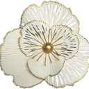 10" Metal Flower Wall Art Decor, Rustic Modern Floral Sculpture, Distressed Iron Wall Hanging Home Decoration Accent Artworks for Indoor Kitchen Bedroom Living Office Outdoor Garden Patio (36A-White)