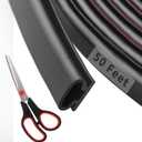 50 Feet D-Shape Rubber Weather Stripping Door Seal Strip, Fingwerk Self-Adhesive Backing Door Weatherstripping for Door Frame Insulation Large Gap, Easy Cut to Size with Tailor Scissors(Black)