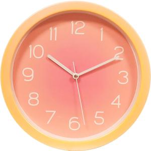 Topkey Silent Wall Clock 10 Inch Pearlescent Gradient Minimalist Design Round Mute Decorative Wall Clocks for Bedroom Office - Orange