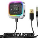 Syncwire Bluetooth 5.4 Receiver 3.5mm Aux Car Adapter Bluetooth Receiver Car Kit with Coiled Cable [Large Mic Noise Cancellation] [Hands-Free Calling] [HiFi Deep Bass] [Colorful Light Switch] (Silver)