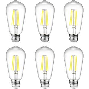 Ascher Vintage LED Edison Bulbs, 6W, Equivalent 60W, Non-Dimmable, Daylight 5000K, 700Lumens, ST58 Antique LED Filament Bulbs with 80+ CRI, E26 Medium Base, Clear Glass, Pack of 6