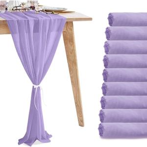 10 Pack 10ft Light Purple Chiffon Table Runners Wedding Table Runner Sheer Romantic Tulle Table Runner for Christmas Wedding Bridal Tea Party Baby Shower Birthday Party Table Decorations(120 x 12 in)