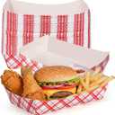 60 Pcs Checkered 5Lb Food Trays, Disposable Paper Food Plates Red Food Serving Take Out Basket Tray Boat for Nacho Snack Hot Dog Taco Sandwich Easter Egg Supplies