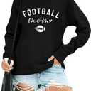 Teyseev Women Football Mom Sweatshirt Vintage Game Day Pullover Football Gameday Long Sleeve Outfits Top Size XL