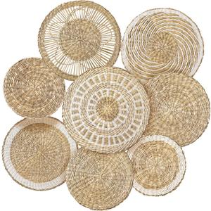 Xuhal Set of 8 Hanging Woven Wall Basket Handmade Decorative Rustic Boho Wall Basket Decor Handcrafted Wicker Round Seagrass Basket Wall Art for Home Kitchen Farmhouse Table Living Room (Novel)