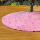 Sattiyrch Small Christmas Tree Skirt 18in, Faux Fur Pink Xmas Small Tabletop Christmas Tree Skirt (Pink Faux Fur, 18in)