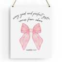Pink Bow Christian Wall Art, Christian Gifts for Women, Inspirational Bible Verses Wall Decor, Pink Bow Hanging Wood Sign for Office Bedroom Living Room Girl Dorm Apartment - James 1:17