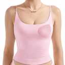 SUUKSESS Women Padded Scoop Neck Tank Tops Double Line Going Out Basic Camisole Top (X-Large, Baby Pink)