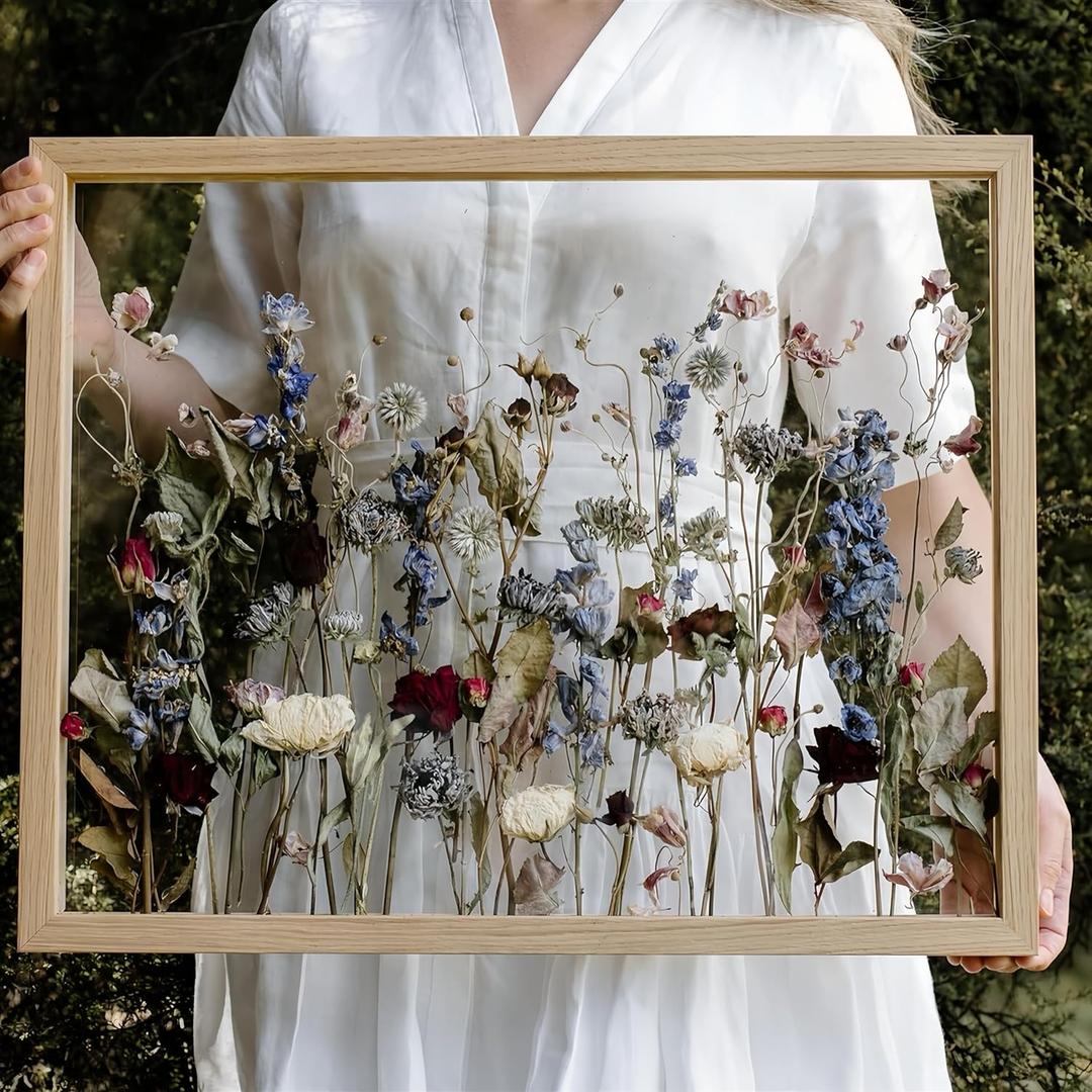 16x20 Floating Frame Double Real Glass Frame 12x16 Natural Oak Wood Floating Picture Frames For Flower Bouquet 16x20 Floater Frame (16x20/Real Glass, Natural Oak)