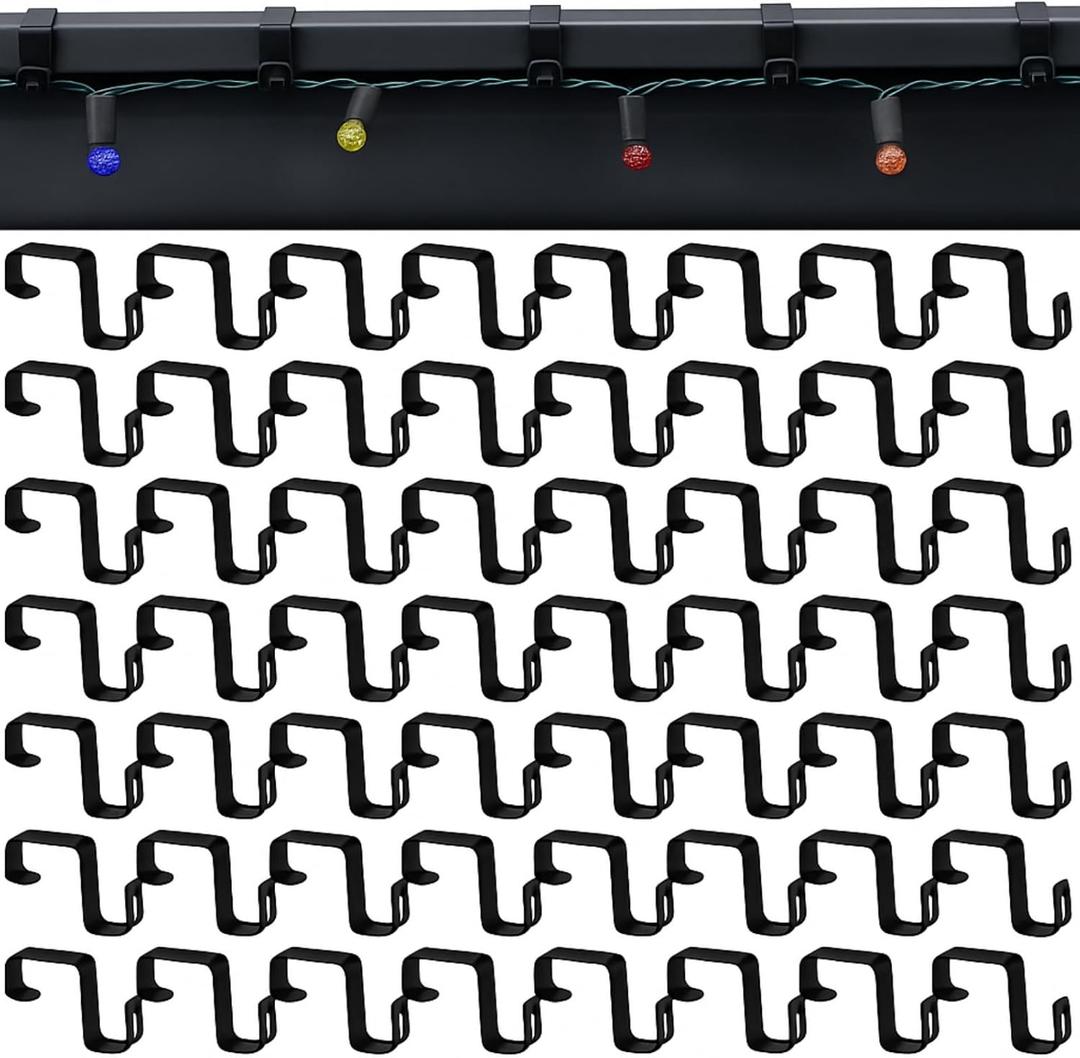 50 Pcs Gutter Clips for Hanging Outdoor Lights Aluminum Gutter Hooks Weatherproof Christmas String Light Hangers for Holiday Halloween Xmas Decoration (Black)