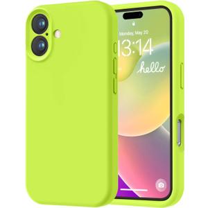 LOVE 3000 Designed for iPhone 16 Case, Premium Silicone with [Soft Anti-Scratch Microfiber Lining] Shockproof Protective Phone Case for Men Women Girls 6.1", Fluorescent Green