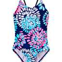 Kanu Surf Girls Beach Sport 1-Piece Swimsuit, Daisy Navy, 12