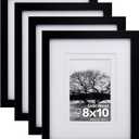 Egofine 8x10 Picture Frames Set of 4, Made of Solid Wood Covered by Plexiglass 4x6 and 5x7 with Mat or 8x10 without Mat, for Table Top Display and Wall Mounting Photo Frame Black