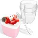 100 Pack Dessert Cups with Lids and Spoons, 5 oz Heart-Shaped Clear Plastic Appetizer Parfait Cups for Mother's Day Gift, Wedding, Bridal Shower