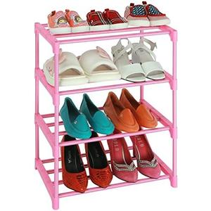 LNYZQUS Small Kids Shoe Rack, 4 Tier Pink Shoe Organizer Shoe Shelf for Closet,Stackable Narrow Shoe Stand Slim Zapateras Organizer,Cute Toddler Shoe Rack Floor for Women & Girls-Full Pink