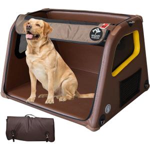 Collapsible Portable Soft Dog Crate-HIGHPI Inflatable Dog Travel Crate for Large Dogs, Waterproof Dog Kennel Outdoor Indoor, Safety Foldable Dog Cage for Car Home, Dog Carrier 37'Lx32Wx26H