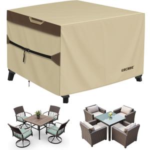 RICHIE Outdoor Patio Furniture Cover - Heavy Duty Waterproof 600D Tough Canvas Protector for Square Table Cover, All-Season Dining Table and Chair Cover (54L x 54W x 28H Inch)