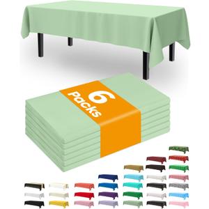 Pureegg Plastic Tablecloth Disposable 6 Pack, 54 x 108 Inch Table Cloths, Easter Party, Decorative Tablecloths, Rectangle, Light, Pastel Plastic Cover, Waterproof, Sage Green