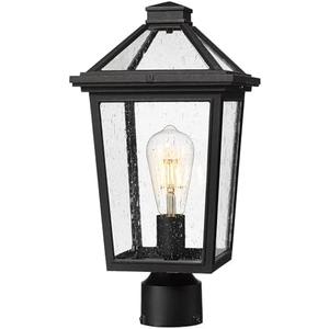 zeyu 16.5 Inch Outdoor Post Light, Exterior Lamp Post Light Fixture for Patio Yard, Die-Cast Aluminum with Seeded Glass Shade, Black Finish, ZX58MP BK
