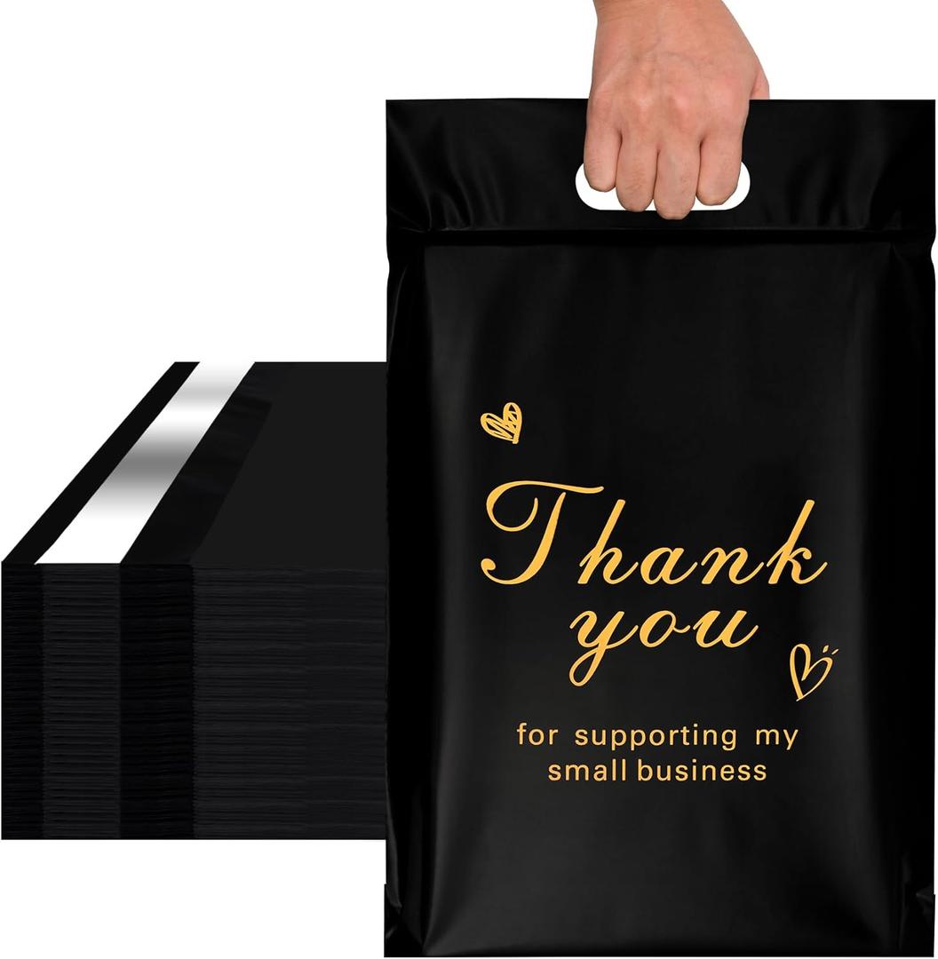 Thank You Poly Mailer with Handle, Waterproof and Tear-Resistant Shipping Bags for Clothing, 3mil Thick Strong Mailing Bags with Self-Seal, 10x13 Inch 100 PCS.