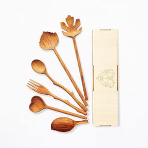Natural Wooden Spoons and Forks Set (Set of 6), Hostess Gifts for Women, Couple, Valentines Gifts Ideas, New Year for Mom, Kitchen Cottagecore, Handmade Cooking Gift Ideas
