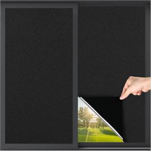 LUTE Blackout Window Film, Sun Light Blocking Frosted Privacy Cling for Glass, Darkening Window Tint for Day Sleep Black Out Shades, UV Blocking Static Cling Blackout Cover, 35.4" x 157.4"