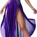 Avidlove Women Lingerie Deep V Neck Nightwear One Piece Sexy Nightgowns Mosaic Lace Mesh Dress (Small, Purple)