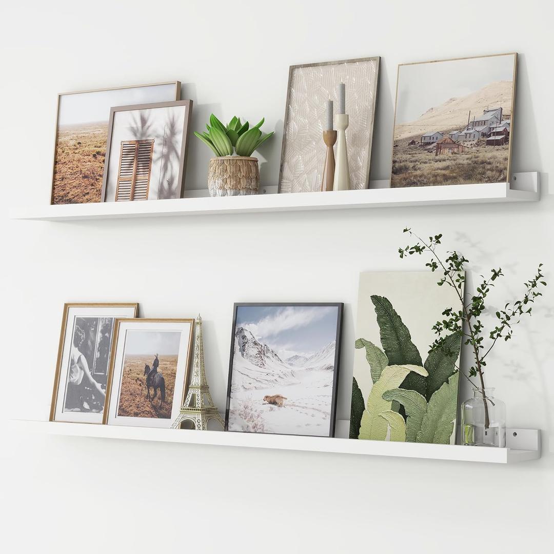 Picture Ledge Shelf, Floating Shelves Set of 2, 48 Inches Long Large Nursery Book Shelves for Toys Storage, Kids Bookshelf Wall Mounted for Living Room Bedroom Decor Books Photo Frames, White (48'', Set of 2, White)