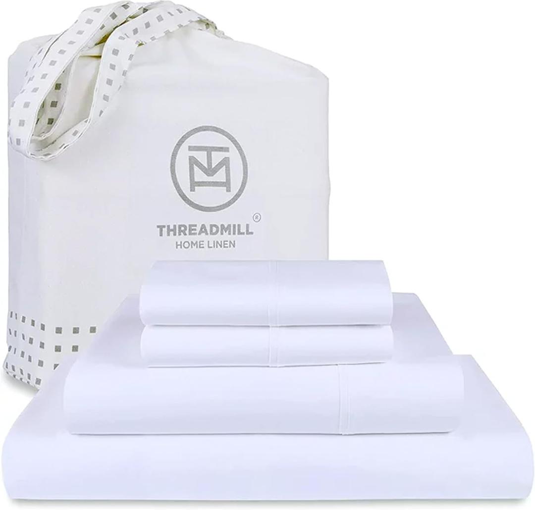 Threadmill Luxury 1200 Thread Count Supima Cotton Sheets, 4 Pc White King Size Sheet Set, 5-Star Hotel Quality with Deep Pocket (King, Bright White)