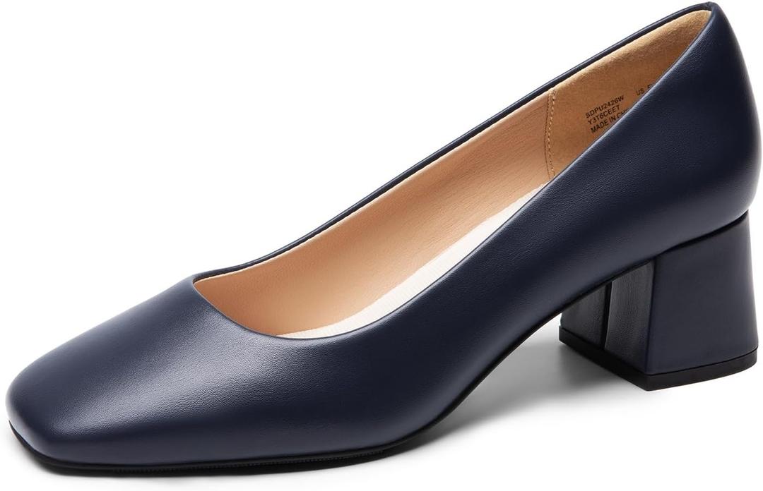 DREAM PAIRS Women's Low Chunky Heels Square Toe Pumps Comfortable Slip On Dress Shoes Wedding Party Office Shoes (8)