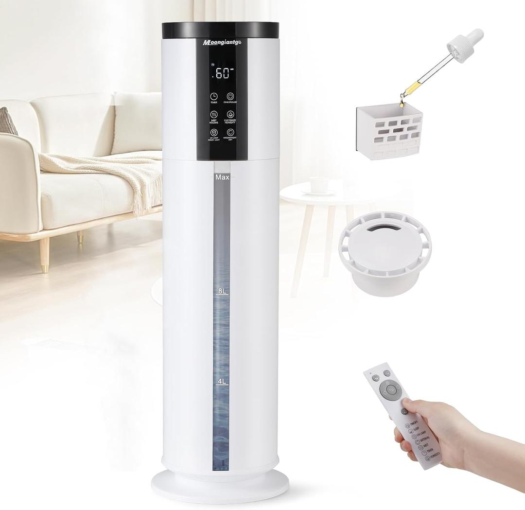 Moongiantgo 12L/3.17Gal Home Humidifier Cool Mist 350ML/H, 500 sq.ft | Cool Mist Humidifier with 4 Mist Modes&24H Timer, Quiet Humidifier with Aromatic Diffusion for Home Bedroom Baby Plant