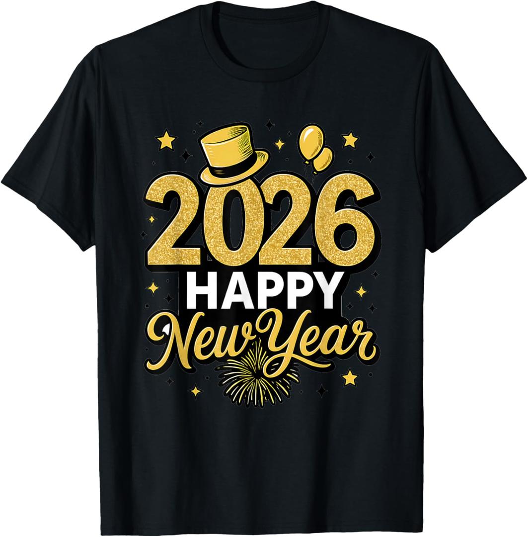 Happy New Year Party 2026 Ballon Family Matching Men Women T-Shirt, Size Medium