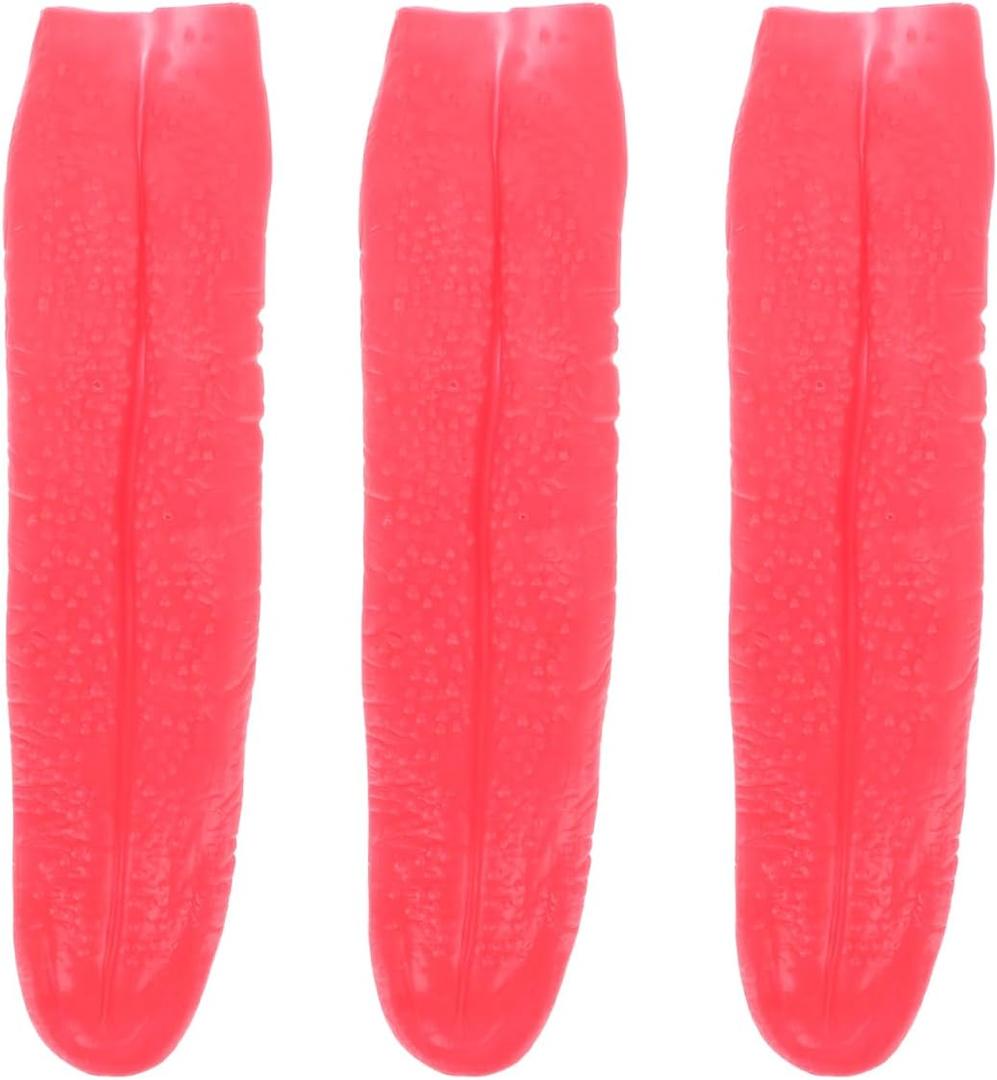FAVOMOTO 3PCS Halloween Fake Tongue, Horrific Long Tongue Prop Realistic Tricks Accessories Prank Scary Costumes for Carnival Halloween Party Decoration
