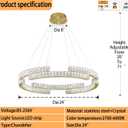 D24'' Modern Gold Crystal Ring Chandeliers for Living Room Dinning Room Crystal Pendant Light Dimmable 3000k-6000k, D47.5"+D40"+D32"+D24"+D16"
