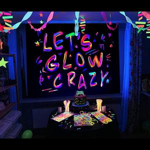Ralxion Glow in The Dark Party Supplies - Neon Party Backdrop, Blacklight Reactive Graffiti, UV Blacklight (5 x 3 ft)