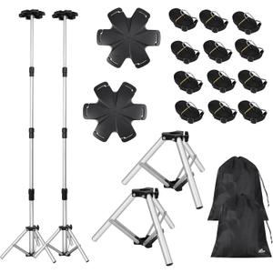 [Extra Tall] Affordura Boat Cover Support Pole with Metal Tripod Base and Hexagon Top, 27-71" Adjustable Poles with 6 Straps, Pontoon Cover Support System, 2 Set