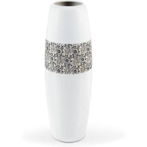 fanquare 20 Inch Tall Floor Ceramic Vase, Boho White and Daisy Pattern Flower Display Vase for Home Office Dcor, Living Room Vase