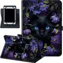 Rossy Universal 10.0 Tablet Case, Universal Case for 9.6-10.5 Inch Android Tablet, Slim PU Leather Stand Folio Shell Cover with 360 Degree Rotatable Kickstand Multiple Viewing,Black Cat Flower