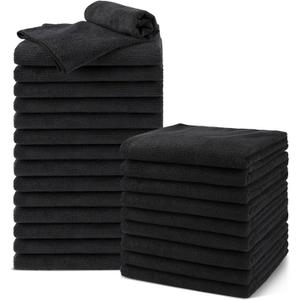 Salon Towels 24 Pack, Microfiber Barber Towels Bulk, (16x29 inches) Hair-Drying Cloth Super Soft Black Hand Cloth for Gym, Bath, Spa Use and Home Beauty Care(Not Bleach Proof)