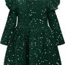 IBTOM CASTLE Baby Girl Velvet Dress Long Sleeve Sequins Ruffle Birthday Party Christmas Wedding Kids Fall Winter Clothes (Green)