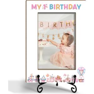 My First Birthday Photo Frame, Memorial Gifts For Women Mom Dad, Fit 4x6 Picture Frame With Stand Home Desk Decor Tabletop Display, Pink Vertical -Txk81
