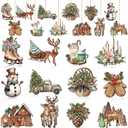 36 Pieces Wooden Christmas Decorative Ornaments Bulk for Tree Retro Christmas Hanging Ornaments Xmas Pine Cone Elk Truck Snowman Gingerbread House Home Hanging Signs with Rope for Party Decor