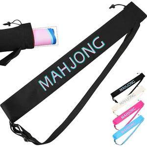 Sunnymove 34 Inch Long Mahjong Mat Bag Cute Double Strapped Canvas Drawstring Mahjong Holder Lightweight Outdoor Carrying Bag for Board Games Travel Storage-Mat Not Include(Black,1 Pc)