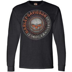 Harley-Davidson Men's Halo Willie G Skull Crew-Neck Long Sleeve Shirt - Black