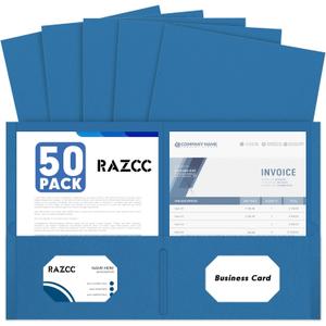 Two Pocket Folders, RAZCC 50 Pack 2 Pocket Folders Fit Letter Size Paper, Paper Folders with Pockets for School Office Business Home, Navy Blue