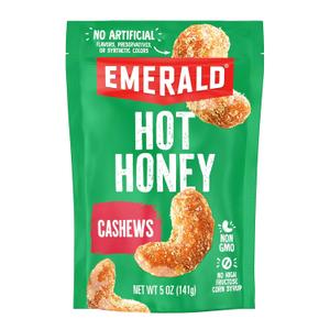 Emerald Nuts Hot Honey Cashews (1-Pack) | 5oz Resealable Bag | Kosher Dairy Certified, Non-GMO, Contains No Artificial Preservatives, Flavors or Synthetic Colors (Best By: 05/22/2026)