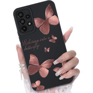 for Samsung Galaxy A53 5G Phone Case, Fashion Flower Pattern Design Girls Women Liquid Silicone Cover, Slim Shockproof and Scratch-Resistant Soft Case for Samsung A53 - Butterfly Black