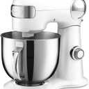 Cuisinart Stand Mixer, 12 Speed, 5.5 Quart Stainless Steel Bowl, Chefs Whisk, Mixing Paddle, Dough Hook, Splash Guard w/ Pour Spout, White Linen, SM-50NAS, Manual
