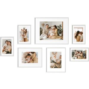 eletecpro Aluminum Gallery Wall Frame Set of 7, Including 1Pc 11x14, 2Pcs 8x10, 4Pcs 5x7 Photo Frames for Wall or Tabletop Display, Multiple Sizes Picture Frames Collage Wall Decor, Silver