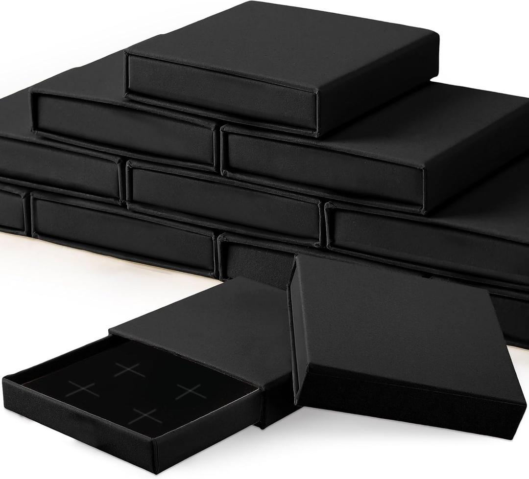 JaGely 12 Pcs Cardboard Jewelry Boxes Jewelry Gift Boxes with Lids Bulk Gift Case with Black Sponge for Storage Display(Black)